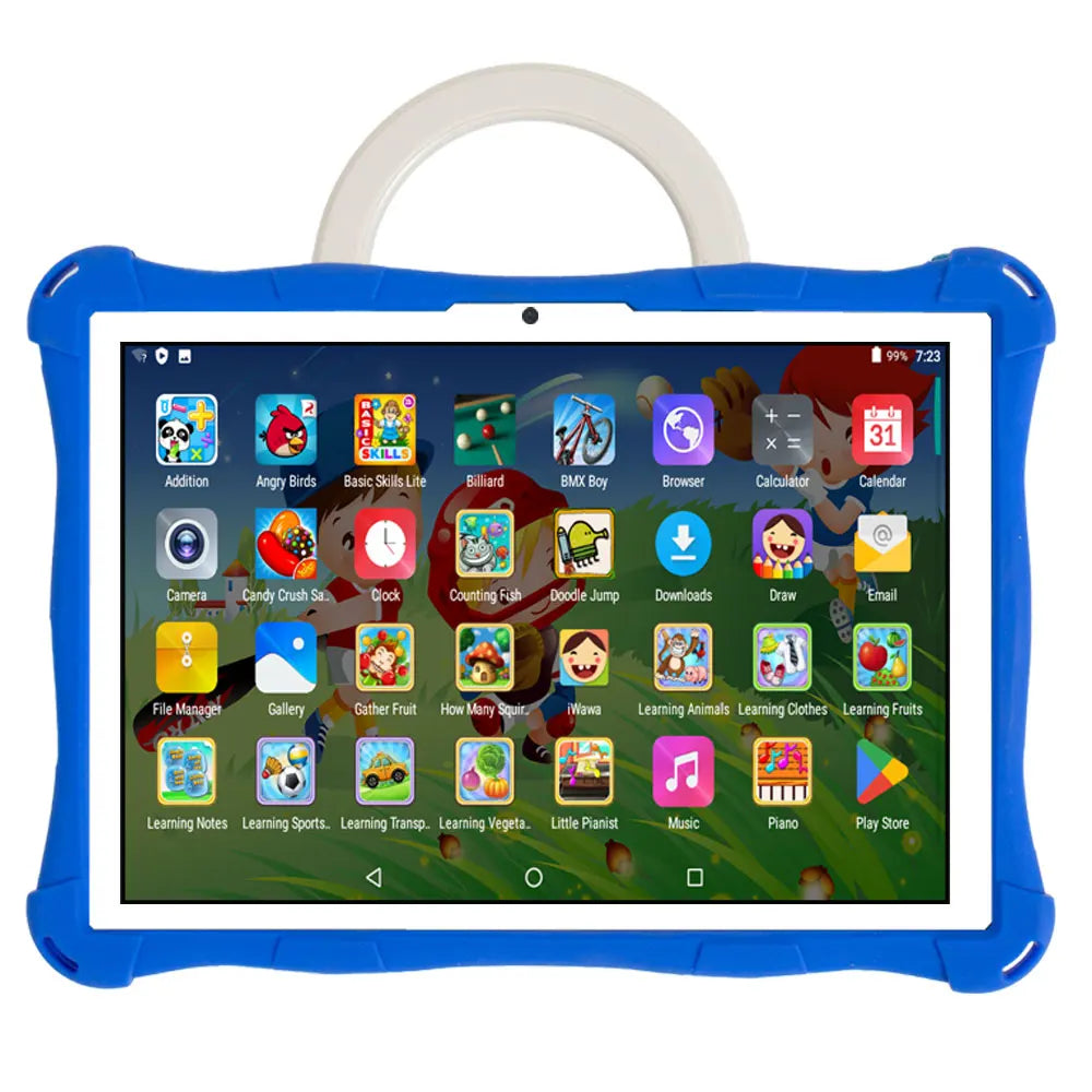 BDF-Tablette Android 11 pour enfants, 10.1 pouces, 4 Go de RAM, 64 Go de ROM, emplacement pour carte graphique 3G, logiciel intégré pour enfants, WiFi, Bluetooth