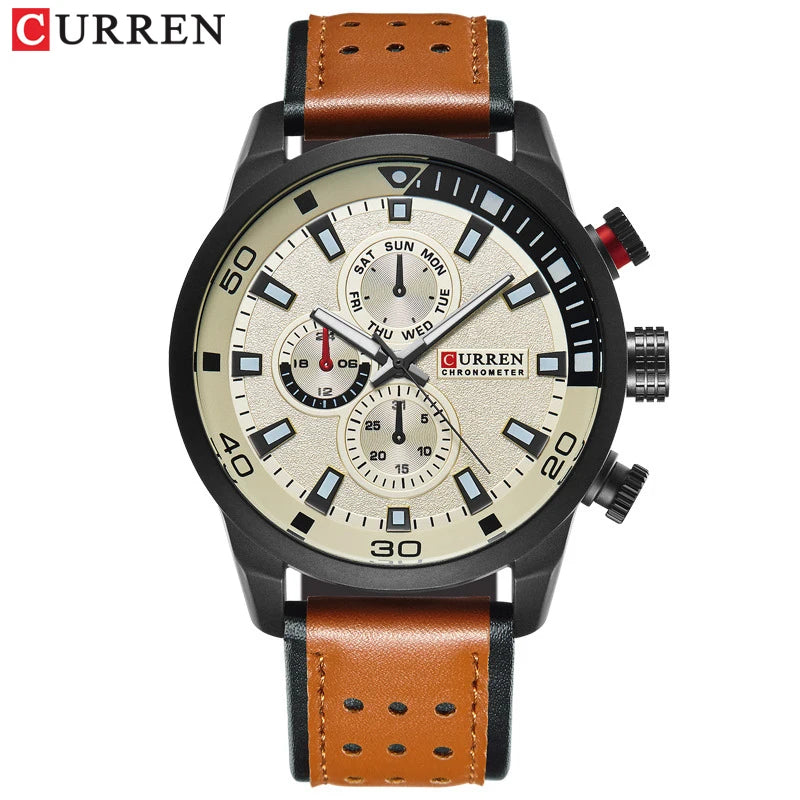 Montre-bracelet CURREN 8250 pour homme, étanche, décontractée, à trois aiguilles, avec bracelet en cuir respirant, style professionnel